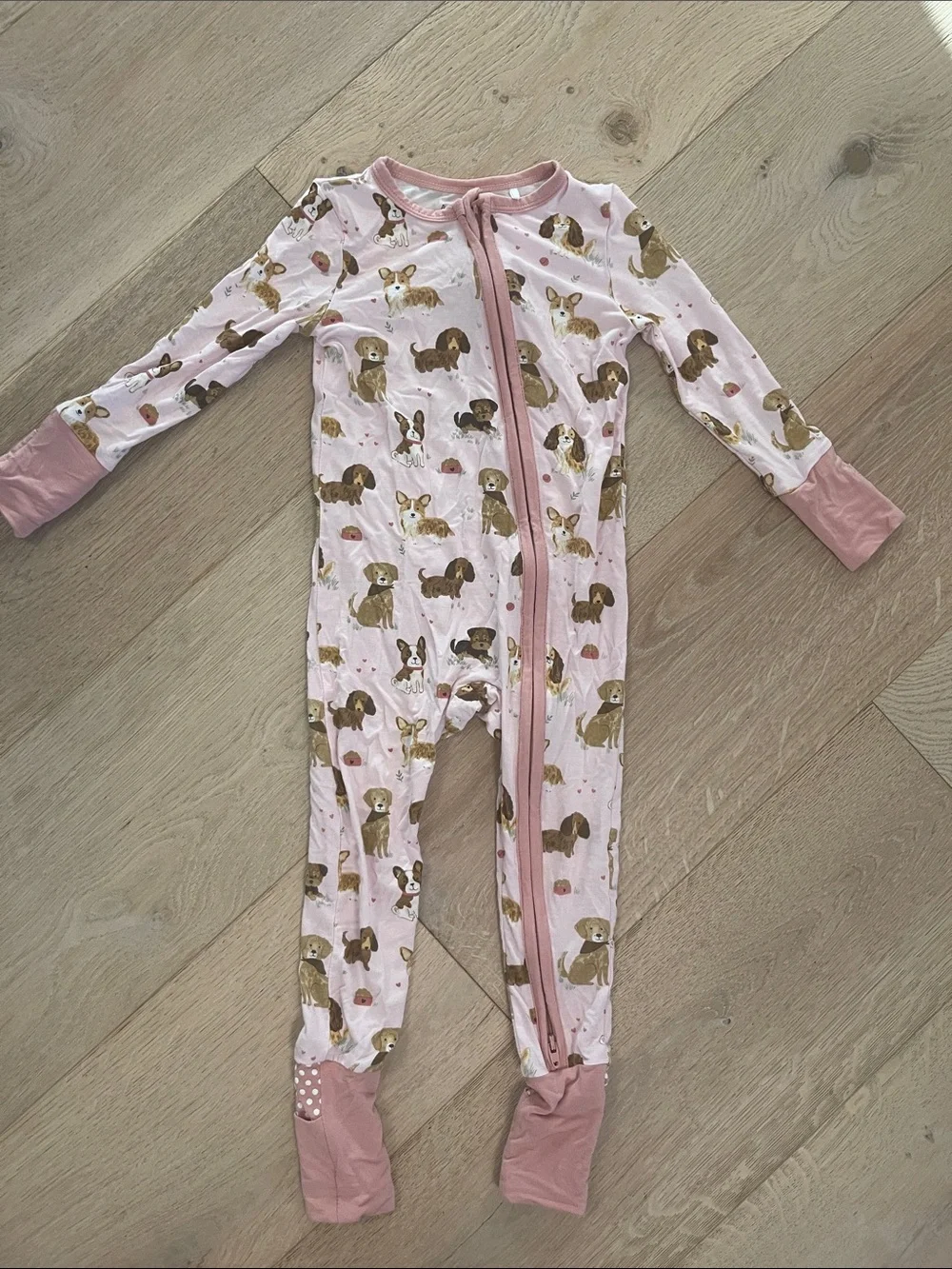 Angel Dear Light Pink Puppy-Print Footed One-Piece